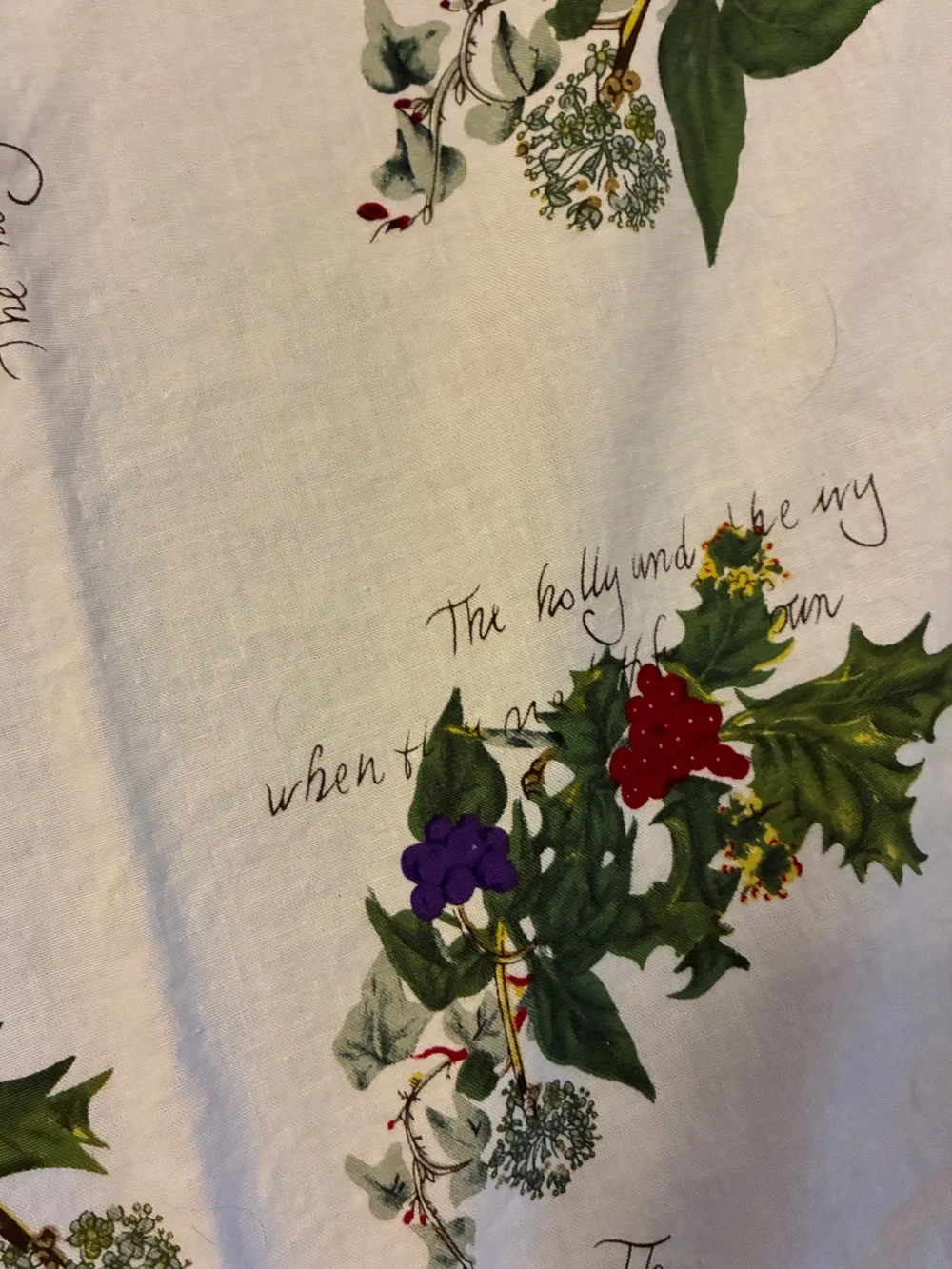 Portmeirion  54” Cotton Christmas “Holly&Ivy” Tablecloth. Like New. Red berries